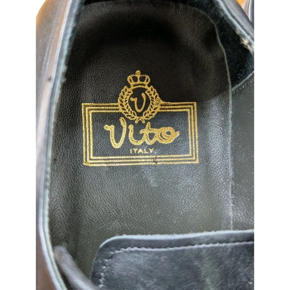 Vito Rufolo Italy Mens Woven Leather Dress Shoes Black Square Toe Derby Size 42